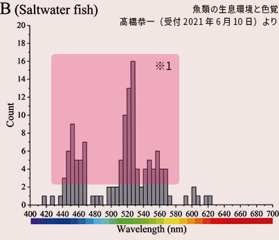 魚類の生息環境と色覚の図